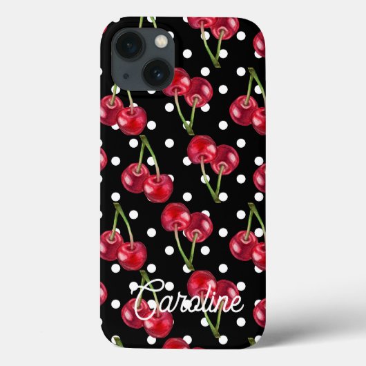 Red Cherry Black Polka Dots  gepersonaliseerd Case-Mate iPhone Case (Achterkant)
