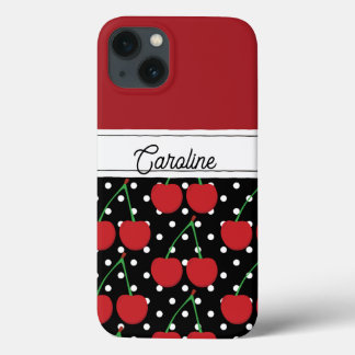Red Cherry Black Polka Dots  gepersonaliseerd Case-Mate iPhone Case