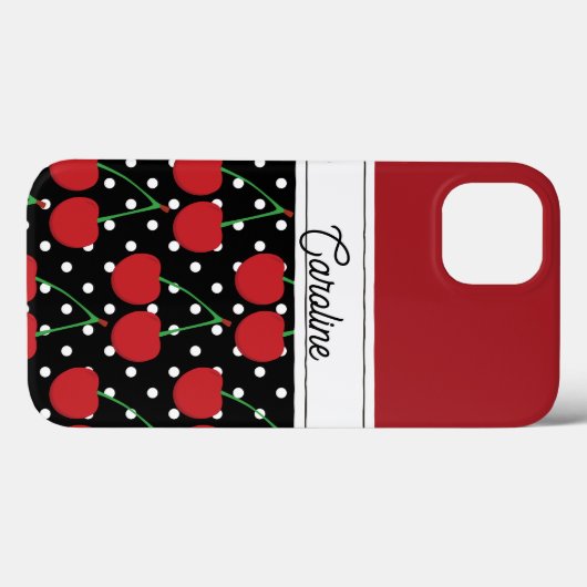 Red Cherry Black Polka Dots  gepersonaliseerd Case-Mate iPhone Case (Achterkant (horizontaal))