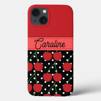 Red Cherry Black Polka Dots  gepersonaliseerd Case-Mate iPhone Case