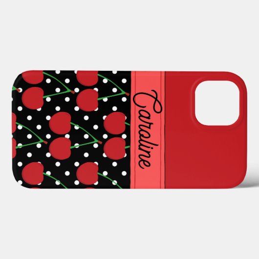 Red Cherry Black Polka Dots  gepersonaliseerd Case-Mate iPhone Case (Achterkant (horizontaal))