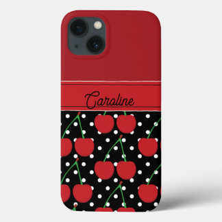Red Cherry Black Polka Dots  gepersonaliseerd Case-Mate iPhone Case