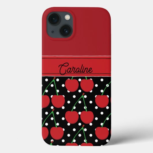 Red Cherry Black Polka Dots gepersonaliseerd Case-Mate iPhone Case (Achterkant)