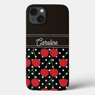 Red Cherry Black Polka Dots  gepersonaliseerd Case-Mate iPhone Case