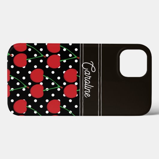 Red Cherry Black Polka Dots  gepersonaliseerd Case-Mate iPhone Case (Achterkant (horizontaal))