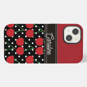 Red Cherry Black Polka Dots gepersonaliseerd iPhone Hoesje (Achterkant horizontaal)