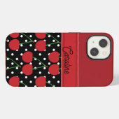 Red Cherry Black Polka Dots gepersonaliseerd iPhone Hoesje (Achterkant horizontaal)