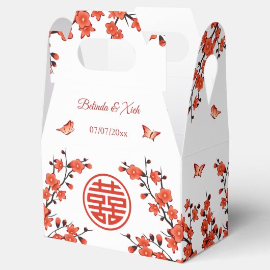 Red Cherry Blossom | Aangepaste Chinese bruiloft Bedankdoosjes (Geopend)