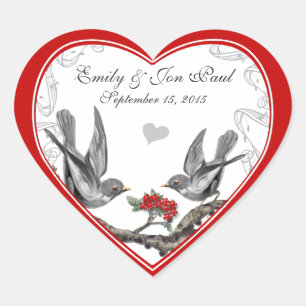Red Cherry Blossom  Birds Wedding Stickers
