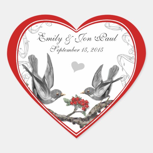 Red Cherry Blossom  Birds Wedding Stickers (Voorkant)