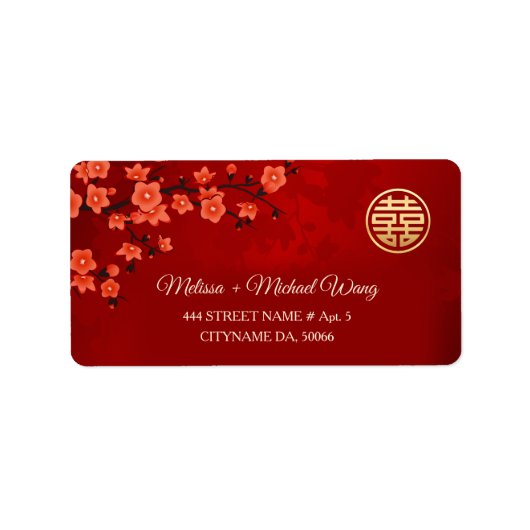 Red Cherry Blossom | Chinees huwelijk Etiket (Voorkant)