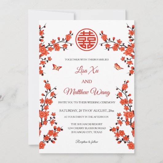 Red Cherry Blossom | Chinees huwelijk Kaart (Voorkant)