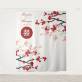Red Cherry Blossom Chinese Weddenfoto Achtergrond Wandkleed (Voorkant)