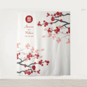 Red Cherry Blossom Chinese Weddenfoto Achtergrond Wandkleed (Voorkant)