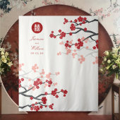 Red Cherry Blossom Chinese Weddenfoto Achtergrond Wandkleed