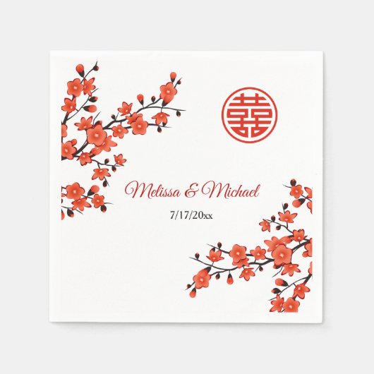 Red Cherry Blossom Chinese Wedding Custom Servet (Voorkant)