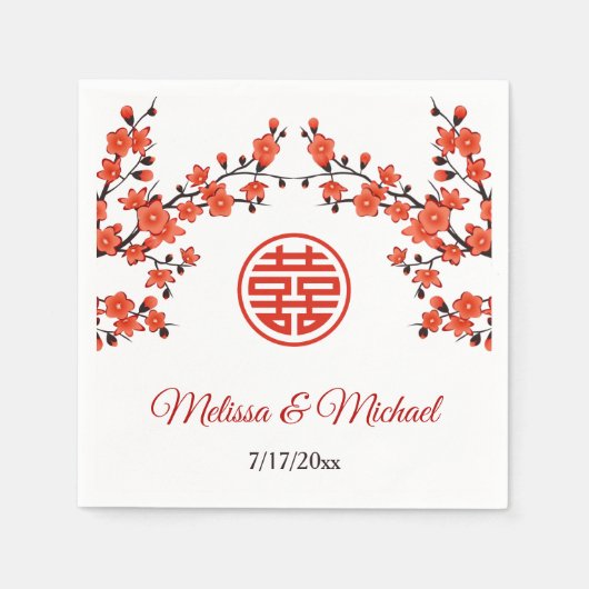 Red Cherry Blossom Chinese Wedding Custom Servet (Voorkant)