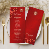 Red Cherry Blossom Chinese Wedding Menu Kaart