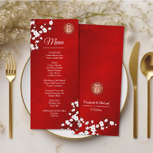 Red Cherry Blossom Chinese Wedding Menu Kaart