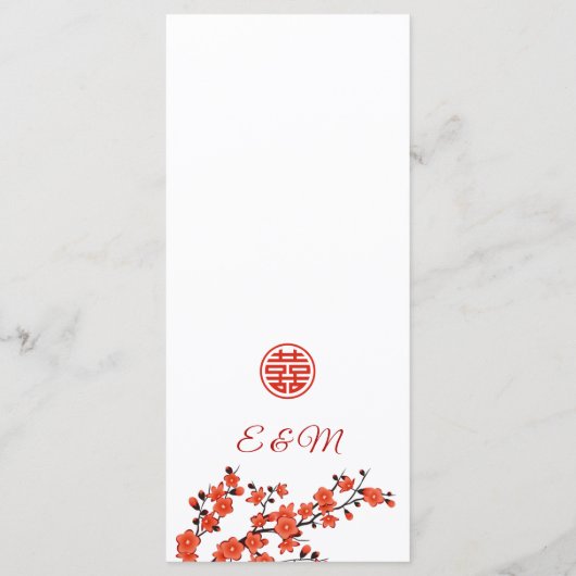 Red Cherry Blossom Chinese Wedding Menu Kaart (Achterkant)