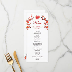 Red Cherry Blossom Chinese Wedding Menu Kaart