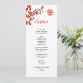 Red Cherry Blossom Chinese Wedding Menu Kaart (Staand voorkant)