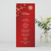 Red Cherry Blossom Chinese Wedding Menu Kaart (Staand voorkant)