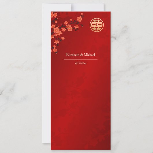 Red Cherry Blossom Chinese Wedding Menu Kaart (Achterkant)