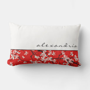 Red Cherry Blossom Floral Gepersonaliseerde naam Kussen