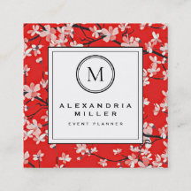 Red Cherry Blossom Floral | Monogram