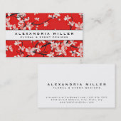 Red Cherry Blossom Floral White Banner Visitekaartje (Voorkant / Achterkant)