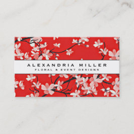 Red Cherry Blossom Floral White Banner Visitekaartje
