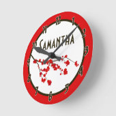 Red Cherry Blossom Flower Personalized Clock Ronde Klok (Hoek)