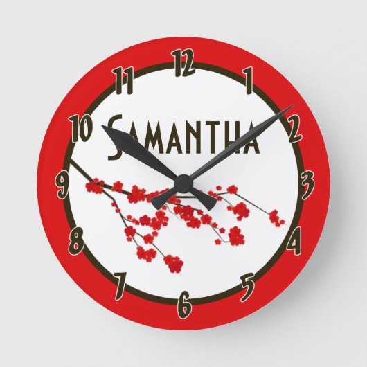 Red Cherry Blossom Flower Personalized Clock Ronde Klok (Voorkant)