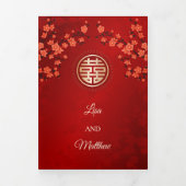 Red Cherry Blossom | Foto Chinese bruiloft Drieluik Uitnodiging (Cover)