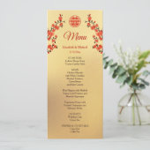 Red Cherry Blossom Gold Chinese WeddenMenu Kaart (Staand voorkant)
