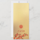 Red Cherry Blossom Gold Chinese WeddenMenu Kaart (Achterkant)