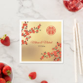 Red Cherry Blossom Gold Chinese Weddenschap Servet (Insitu)