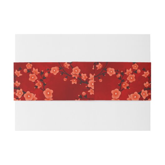 Red Cherry Blossom Gold Chinese Weddenschap Uitnodigingen Wikkel (Achterkant Voorbeeld)