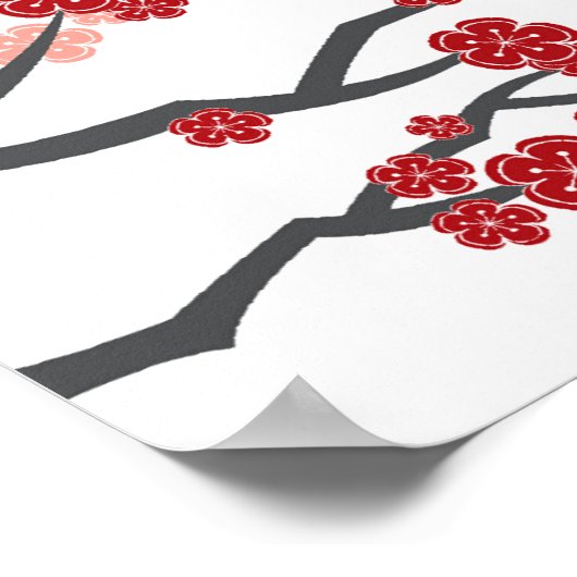 Red Cherry Blossom Gold Double Happiness Poster (Hoek)