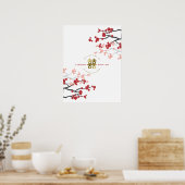 Red Cherry Blossom Gold Double Happiness Poster (Keuken)