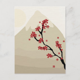 Red Cherry Blossom Mount Fuji Japan Illustratie Briefkaart
