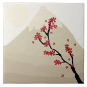 Red Cherry Blossom Mount Fuji Japan Illustratie Tegeltje (Voorkant)
