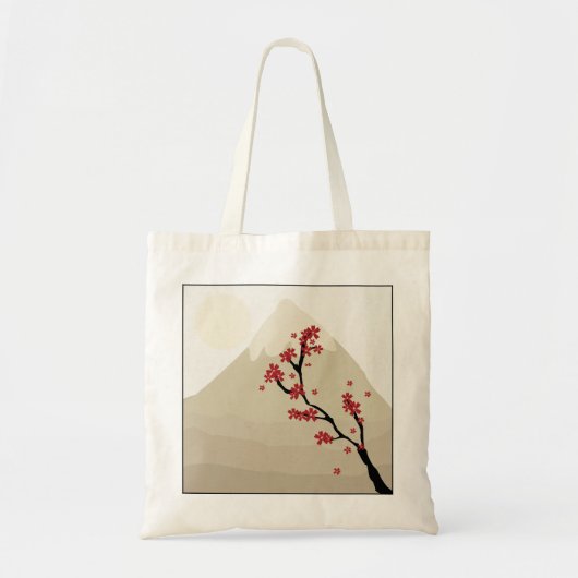 Red Cherry Blossom Mount Fuji Japan Illustratie Tote Bag (Voorkant)