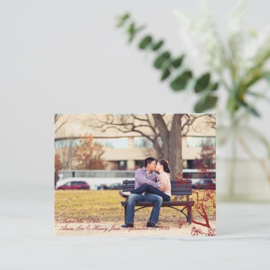 Red Cherry Blossom Oriental Wedding Save the Date Aankondigingskaart (Staand voorkant)