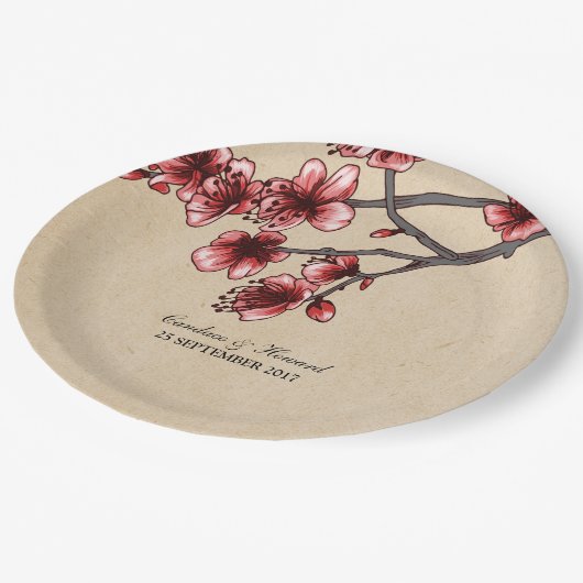 Red  Cherry Blossom Paper Borden Papieren Bordje (Gekanteld)