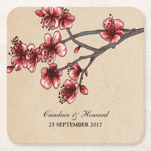 Red  Cherry Blossom Paper Onderzetters (Voorkant)