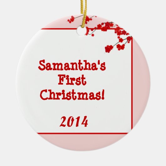 Red Cherry Blossom Persoonlijke naam Ornament (Voorkant)