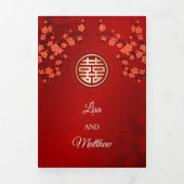 Red Cherry Blossom Red | Chinese bruiloft Drieluik Uitnodiging (Cover)
