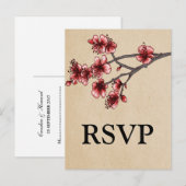 Red  Cherry Blossom RSVP Briefkaart (Voorkant / Achterkant)